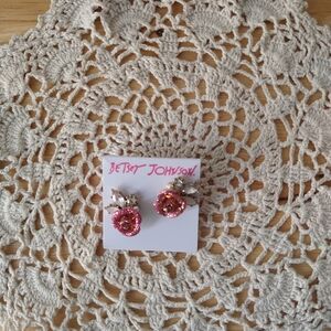Betsey Johnson Pink Crystal Rose Earrings